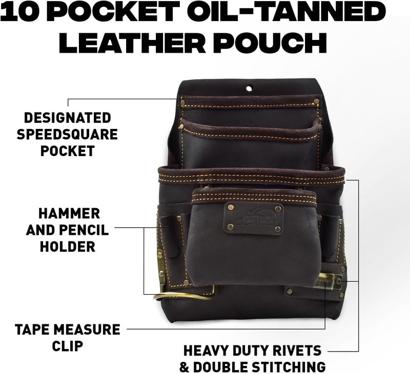 Ox Pro Full Grain Leather Tool Pouches - Made with Double Stitching and Rivet Reinforced Pockets - Image 2